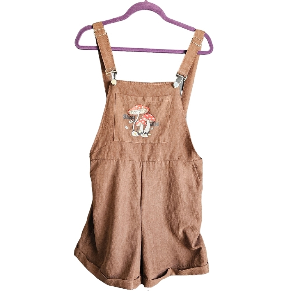 ROMWE Fairycore Mushroom Embroidery Overall Romper Sz Medium